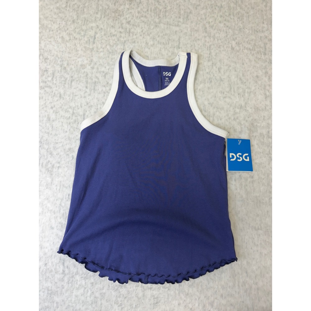 DSG Girls Indigo‎ Blue Cotton Rib Tank Top Medium 10-12 Lettuce Hem Racerback